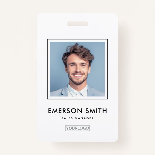 ロゴカスタムと写真白人従業員名のタイトルid バッジ (正面)