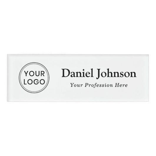 ロゴカスタムと名前テンプレートホワイトプロフェッショナル 名札 (正面)