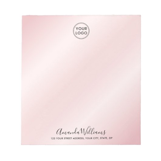 ロゴカスタムと文字名会社アドレスpink ノートパッド (正面)