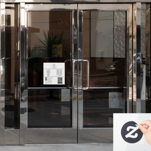 ロゴカスタムとQRが付いた営業時間枠 ウィンドウサイン (オフィスドア)