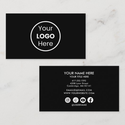 ロゴカスタムの追加サークルプロフェッショナル黒 名刺 (正面/裏面)