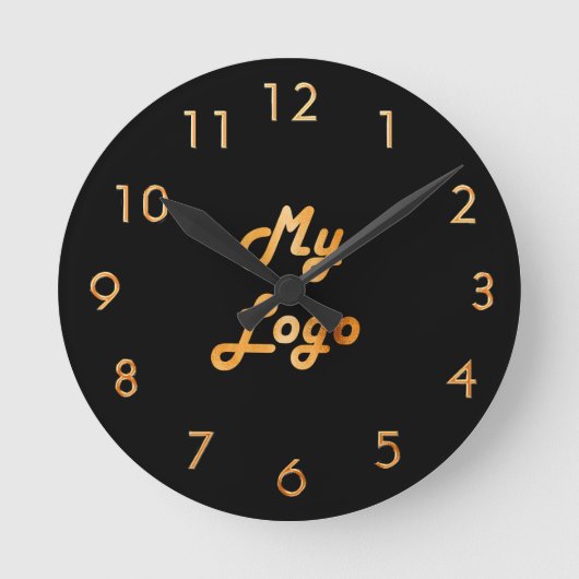 ロゴカスタムイメージビジネス黒金ゴールド ラウンド壁時計 (正面)