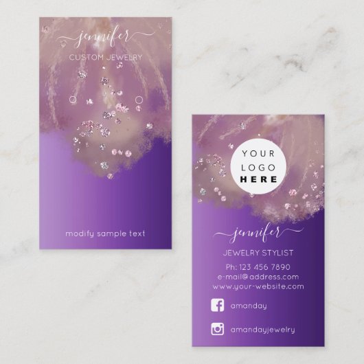 ロゴカスタムジュエリーカードソーシャルパープル花模様 名刺 (正面/裏面)