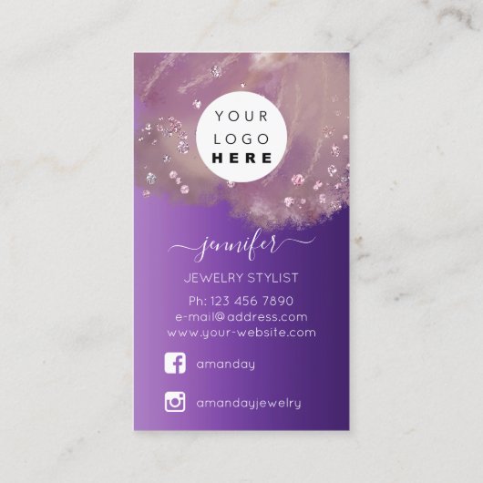 ロゴカスタムジュエリーカードソーシャルパープル花模様 名刺 (裏面)