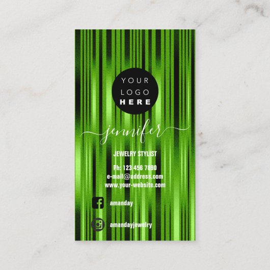 ロゴカスタムジュエリーカードソーシャルメディアグリーン 名刺 (裏面)