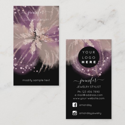 ロゴカスタムジュエリーカードソーシャルメディアフローラブラック 名刺 (正面/裏面)