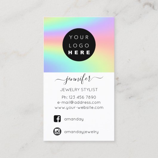 ロゴカスタムジュエリーカードソーシャルメディアホログラフィック 名刺 (裏面)