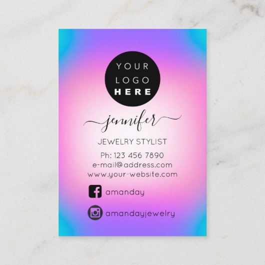 ロゴカスタムジュエリーカードSocialOmbreピンク 名刺 (裏面)