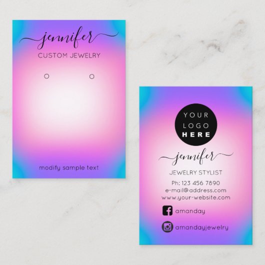 ロゴカスタムジュエリーカードSocialOmbreピンク 名刺 (正面/裏面)