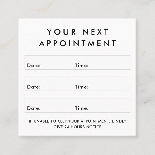 ロゴカスタムスクエアホワイトアポイントメントカード 予約カード (正面)