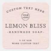 ロゴカスタムスクエア赤面ピンクリネン製品ラベル スクエアシール (正面)