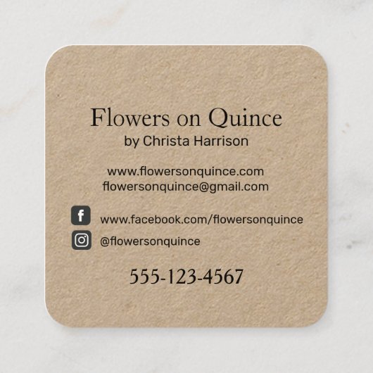 ロゴカスタムトレンディーフモダンラワーファーム スクエア名刺 (裏面)