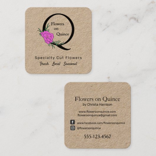 ロゴカスタムトレンディーフモダンラワーファーム スクエア名刺 (正面/裏面)