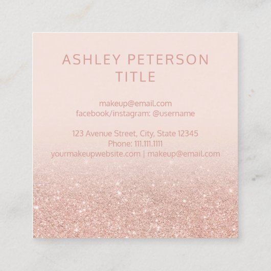 ロゴカスタムバラモダン金ゴールドグリッター赤面グラデーション スクエア名刺 (裏面)