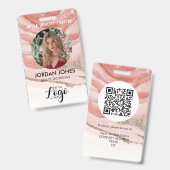 ロゴカスタムビジネススタッフ写真ピンクグリッター バッジ (表裏)