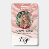 ロゴカスタムビジネススタッフ写真ピンクグリッター バッジ (表面)