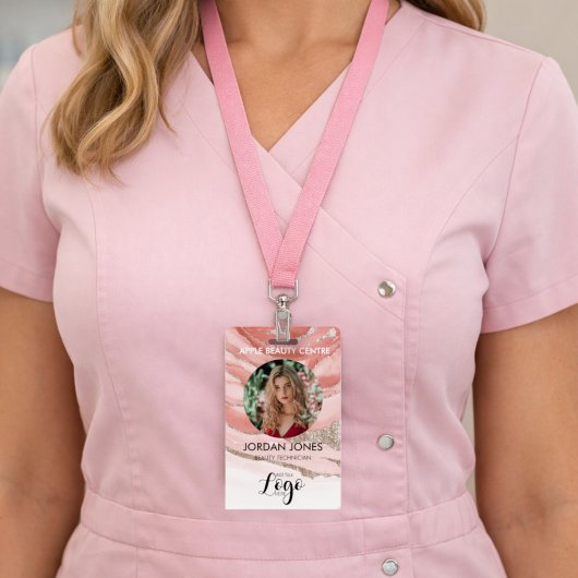 ロゴカスタムビジネススタッフ写真ピンクグリッター バッジ