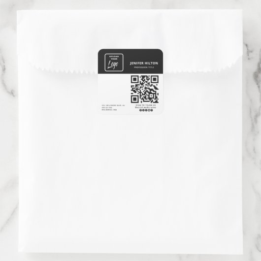 ロゴカスタムミニマルなソーシャルメディアアイコンQRコード スクエアシール (バッグ)