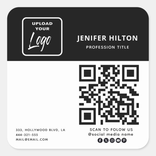 ロゴカスタムミニマルなソーシャルメディアアイコンQRコード スクエアシール (正面)