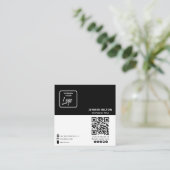 ロゴカスタムミニマルなソーシャルメディアアイコンQRコード スクエア名刺 (スタンド正面)