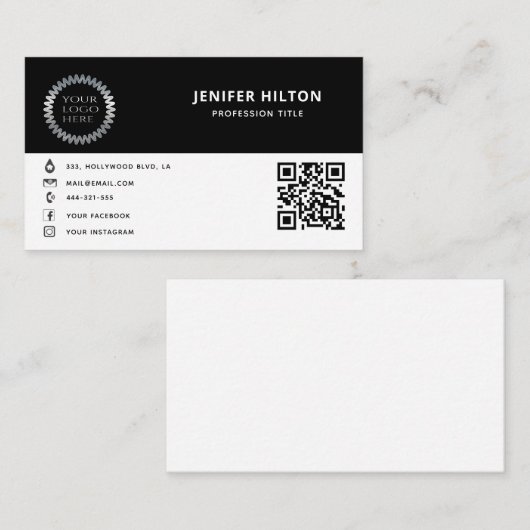 ロゴカスタムミニマルなソーシャルメディアアイコンQRコード 名刺 (正面/裏面)