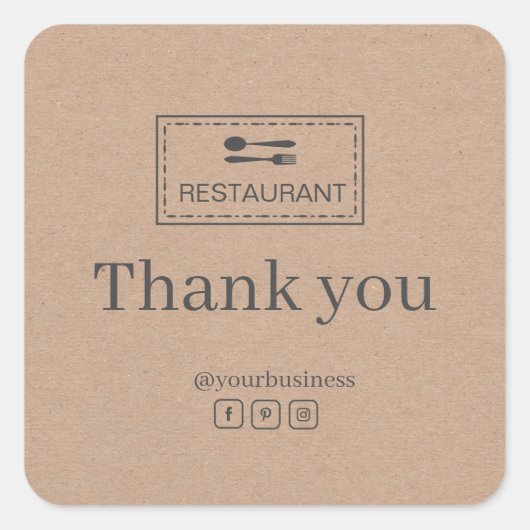 ロゴカスタムレストラン |ステッカーありがとう スクエアシール (正面)