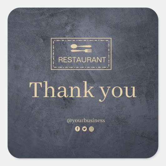 ロゴカスタムレストラン |ステッカーありがとう スクエアシール (正面)