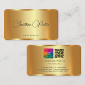ロゴカスタム文字QRコードエレガント金ゴールド 名刺 (正面/裏面)
