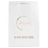 ロゴカスタム金ゴールドとホワイトシックなビジネス ミディアムペーパーバッグ (正面)