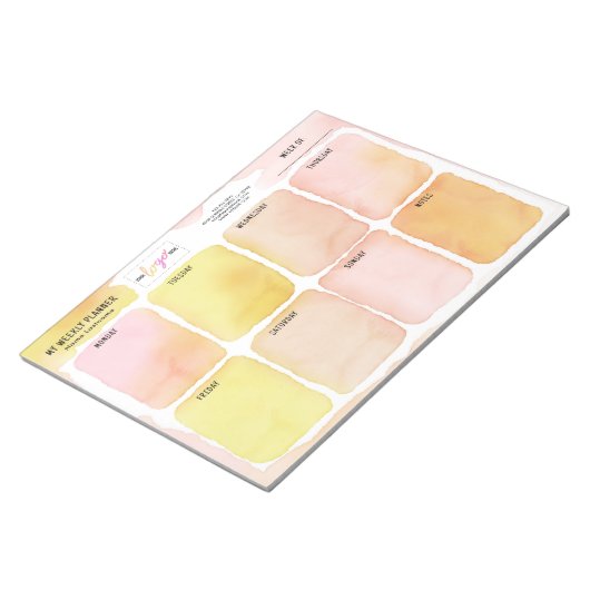 ロゴガーリーピンクイエローウォーター色ウィークリープランナー ノートパッド (アングル)