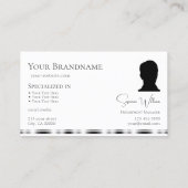 ロゴクラシックと写真が付いた無地の白いシルバー 名刺 (裏面)