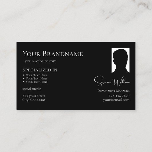 ロゴクラシックと写真が付いた白黒プレーンのドット 名刺 (裏面)