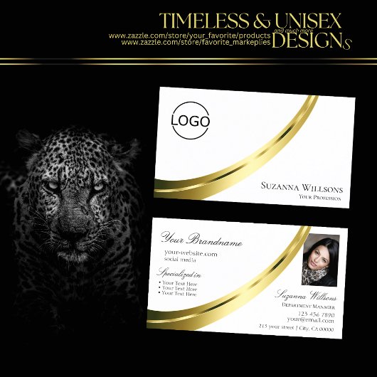 ロゴクラシックと写真が付いた金ゴールドの平白の装飾 名刺