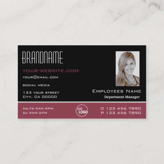 ロゴクラシックと写真が入ったブラックブルゴーニュスタイリッシュ 名刺 (裏面)