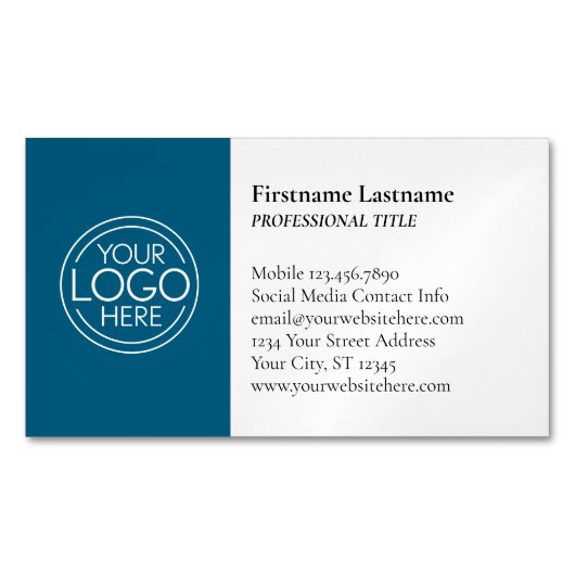 ロゴクラシックと情報を含む連絡デザイン – 青 マグネット名刺 (正面)
