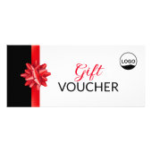 ロゴクラシック付きリボン赤いギフトバウチャー ラックカード (正面)