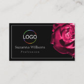 ロゴクラシック付き白黒レッドローズQRコード 名刺 (正面)