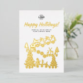 ロゴクリスマスシーン金ゴールドホワイトホリデーカード 箔招待状 (立ち正面)