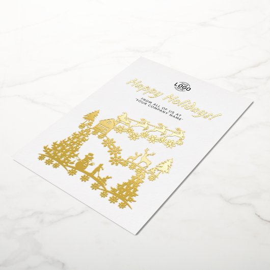 ロゴクリスマスシーン金ゴールドホワイトホリデーカード 箔招待状 (回転した状態)