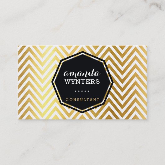 ロゴクールシボロン模様金ゴールド箔バッジ八角形 名刺 (正面)