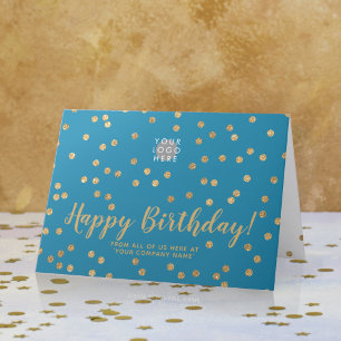 ロゴグリッター金ゴールド紙吹雪ティール(緑がかった色)ブルー誕生日 カード