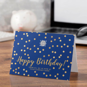 ロゴグリッター金ゴールド紙吹雪ネイビーブルー誕生日 カード