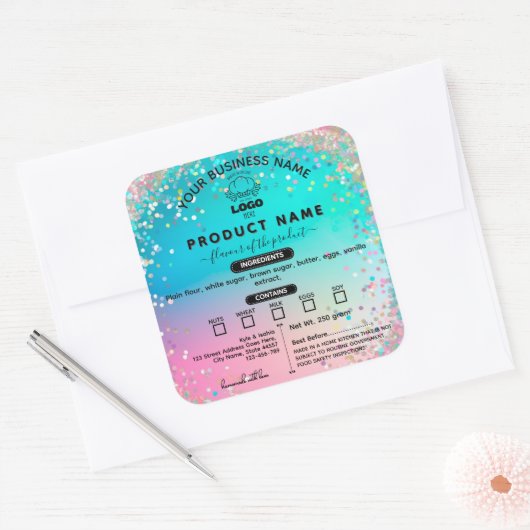 ロゴコテージ法の食品ラベルをホログラフィックに追加 スクエアシール (封筒)