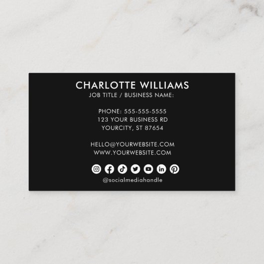 ロゴサークルプロフェッショナル白黒ソーシャルメディア 名刺 (裏面)