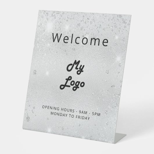 ロゴシルバーグリッターウェルカムビジネス 台座サイン (正面)