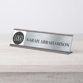 ロゴシルバー企業のビジネスオフィスデスクサイン デスクネームプレート (正面)