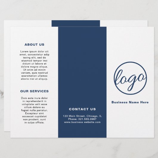 ロゴシンプルネイビーブルー3折パンフレット (正面/裏面)