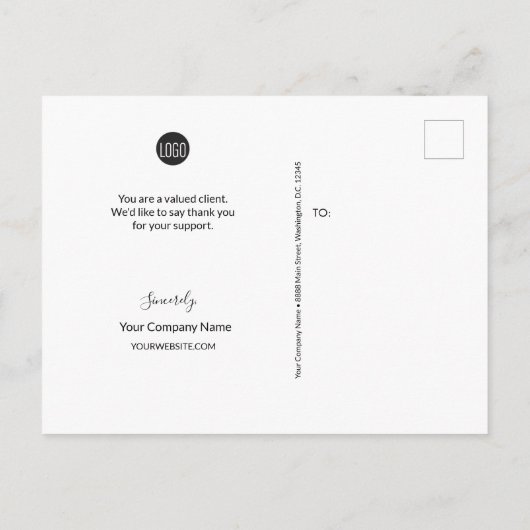 ロゴシンプル付き青いお客様への感謝の気持ち ポストカード (裏面)