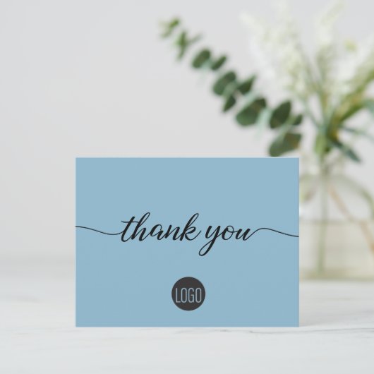ロゴシンプル付き青いお客様への感謝の気持ち ポストカード (スタンド正面)
