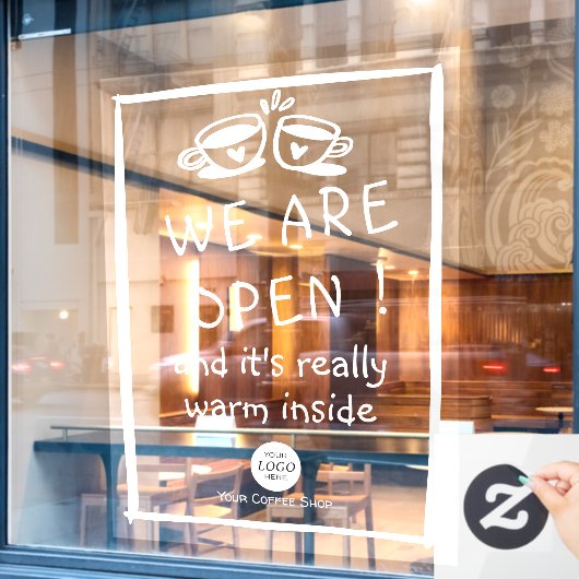 ロゴシンプル入りの大型喫茶店の看板 ウィンドウサイン (カフェ窓)